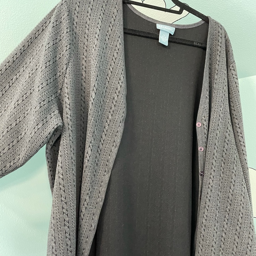 Liz & Me gray 3/4 sleeve cardigan